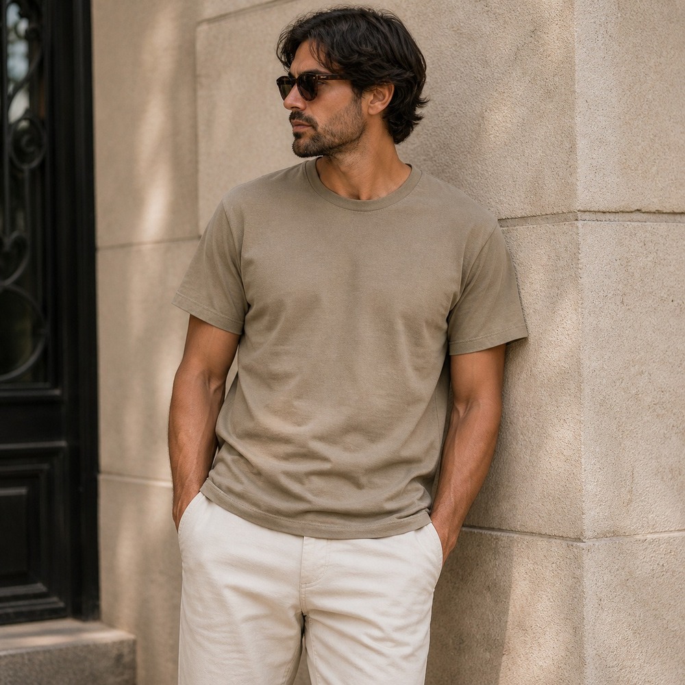 ASOS DESIGN Mens Khaki Taupe Cotton Crew Neck Short Sleeve T-Shirt Size M